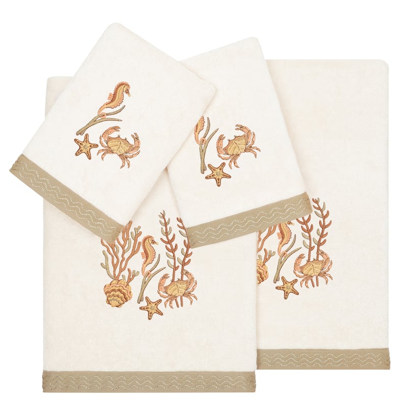 Authentic Hotel and Spa Turkish Cotton Aaron 4PC Embellished Towel Set - Beige