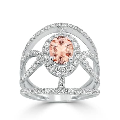 Auriya Modern 5/8ct Oval-cut Morganite and Diamond Ring 1ctw 18K Gold