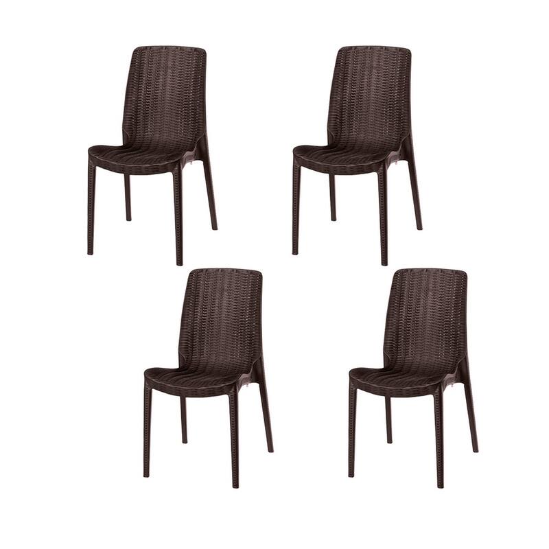 Set of Four Brown Heavy Duty Plastic Outdoor Stacking Dining Chairs