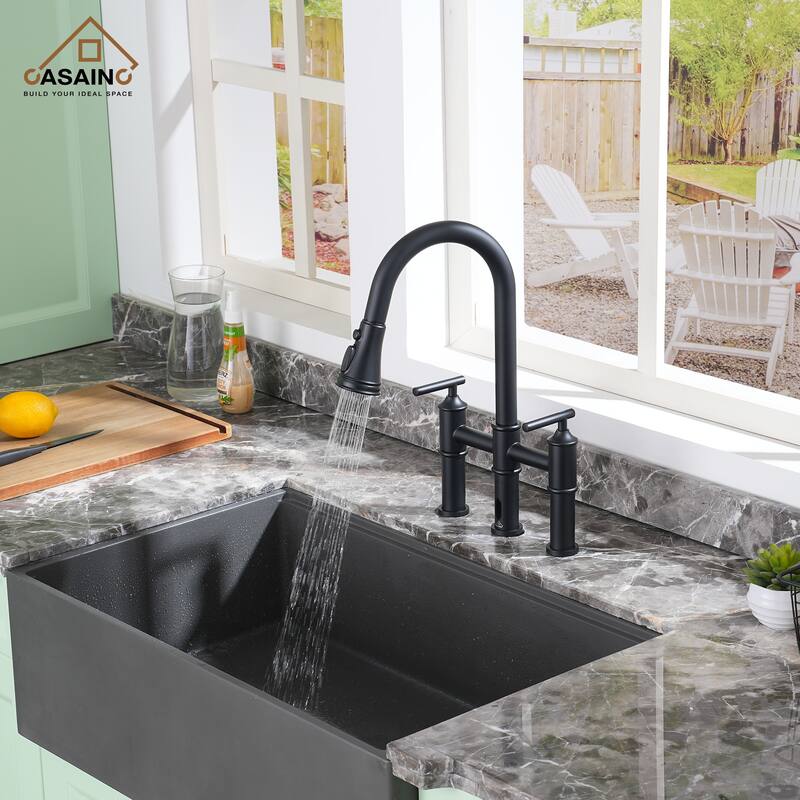 Double Handle Pull-Out Sprayer Bridge Kitchen Faucet