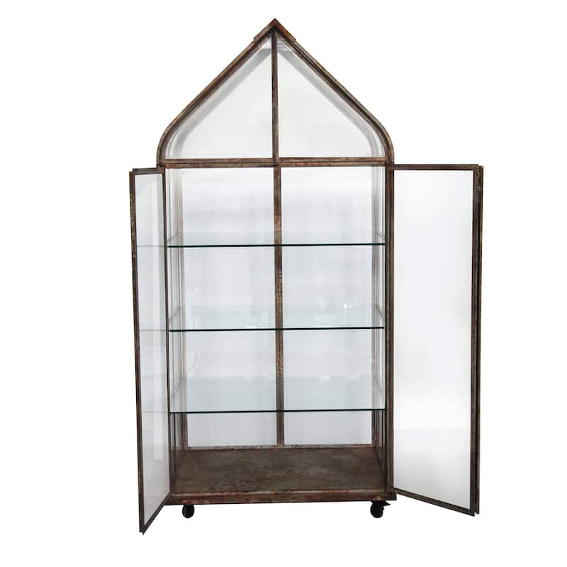 Distressed Metal and Acrylic Terrarium on Wheels
