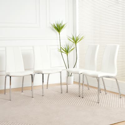 Modern 4 Piece PU Kitchen Dining Chairs with Cushions, Metal Legs, High Back for Dining Room Kitchen Living Room Bedroom