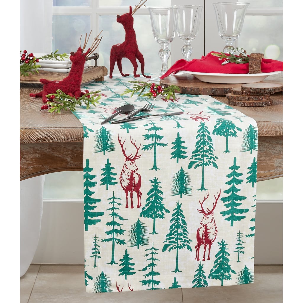 Holiday Table Runner With Deer and Trees Design