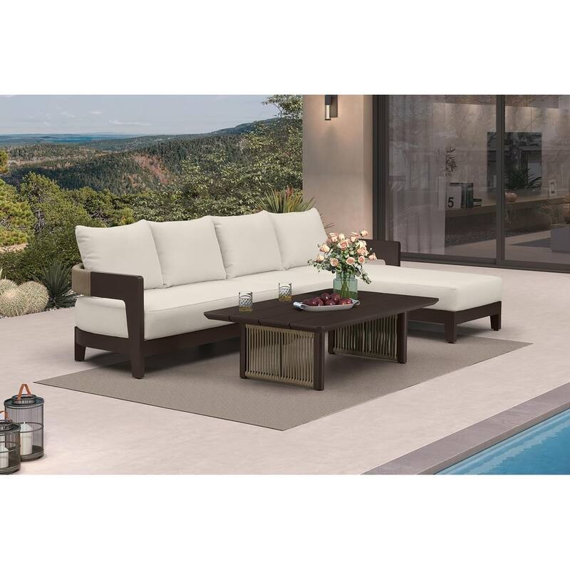 PURPLE LEAF Modern Aluminum Sectional Sofa with 7.87" Cushions for Yard Porch Deck Outdoor Conversation Sets - 4-Seat w/ Table - L-Shaped-Left