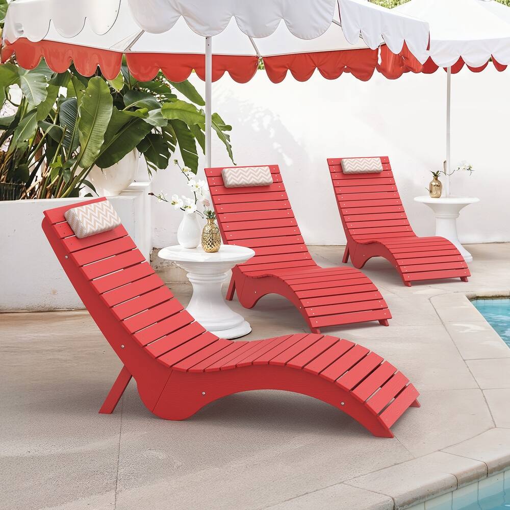 Set of 3 HDPS Water-Resistance Outdoor Chaise Lounges for Use in the Pool, Patio, Garden