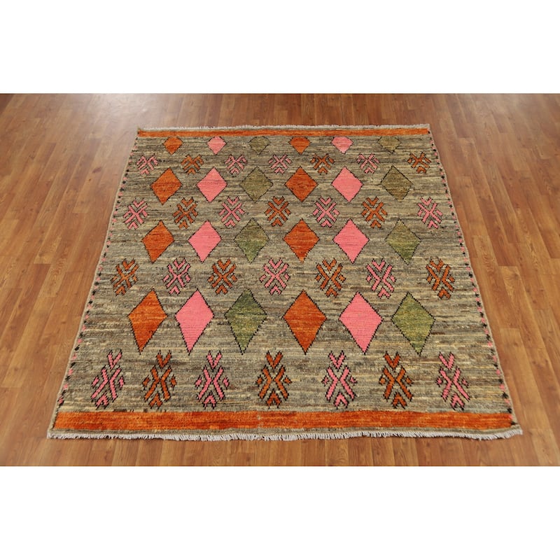 Square Geometric Moroccan Oriental Area Rug Handmade Wool Carpet - 5'9" x 6'4"