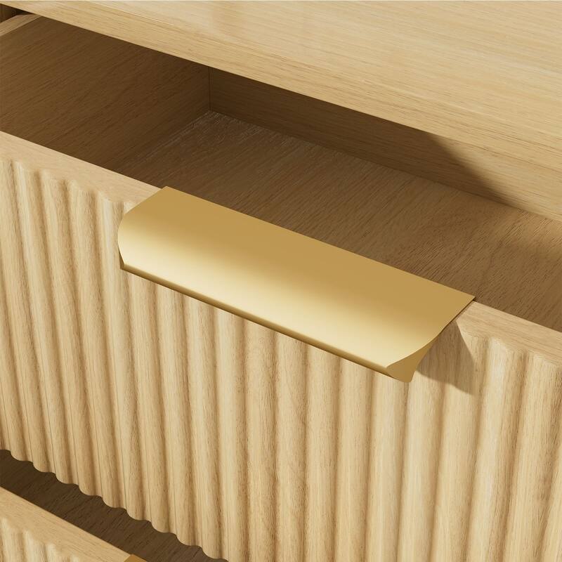 Gymojoy 8 Drawer Fluted Dresser for Bedroom, Modern Wave Pattern Wood Chest with Gold Handles, Boho Storage Dresser