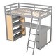 preview thumbnail 6 of 18, Wooden Twin Size Loft Bed Frame with L-shaped Desk, Multi-layer Shelves, Drawers, Oleophobic Board, Ladder, Guardrails