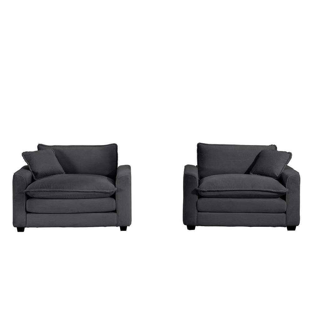2 Pieces Deep Seated Sofa Set with Removable Armrests, 1+1Seat Flexible Combinations with Throw Pillows for Livingroom