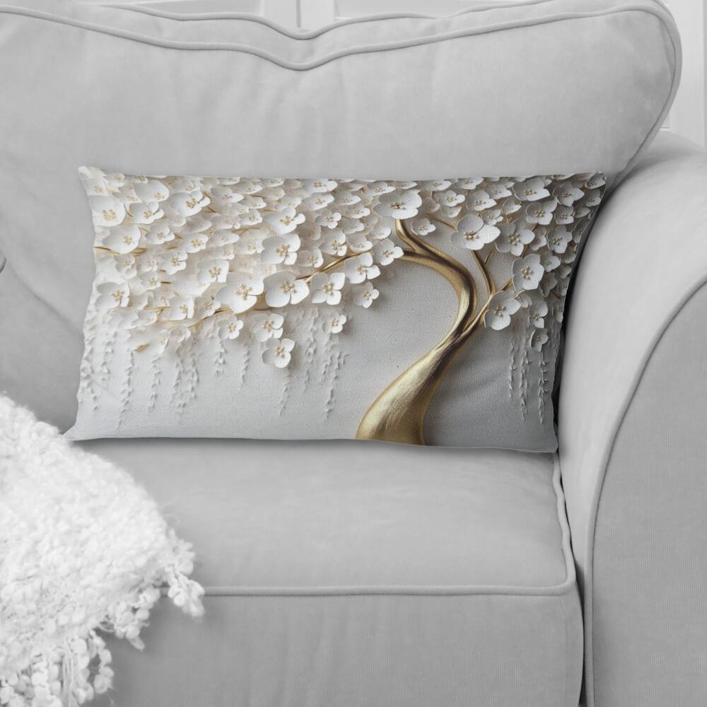 Designart "White Orchid Tree Garden Of Branches IV" Tree Floral Printed Throw Pillow