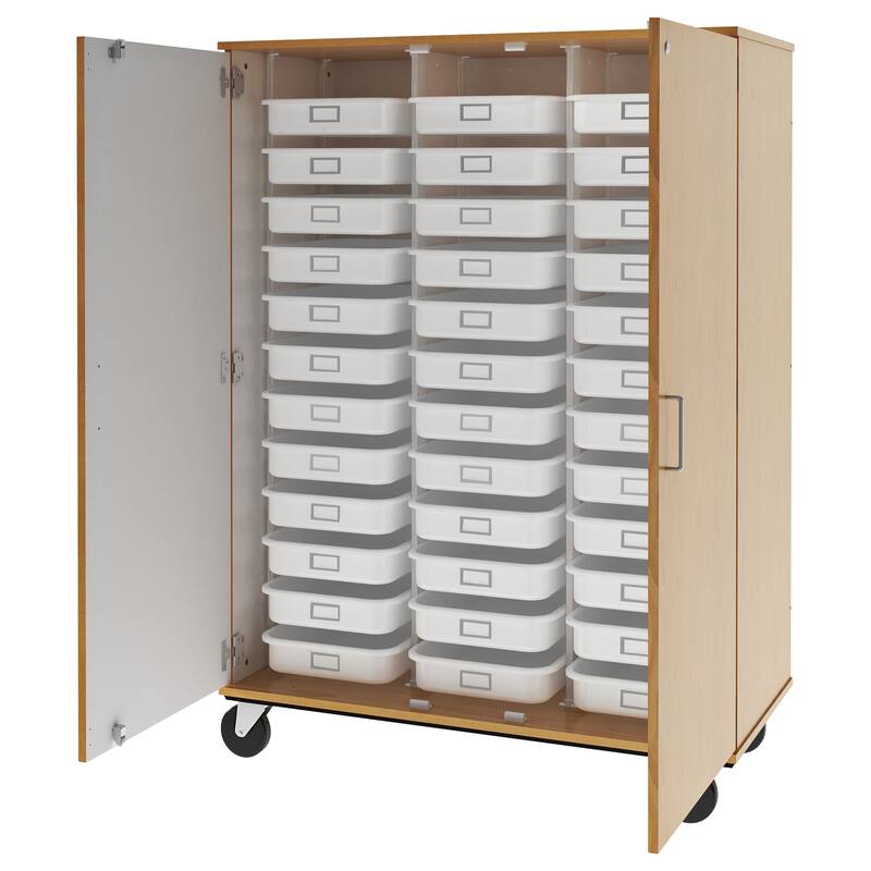 Tall Tray Storage Cabinet - Mobile Rolling Cart with Locking Doors - 67" Height