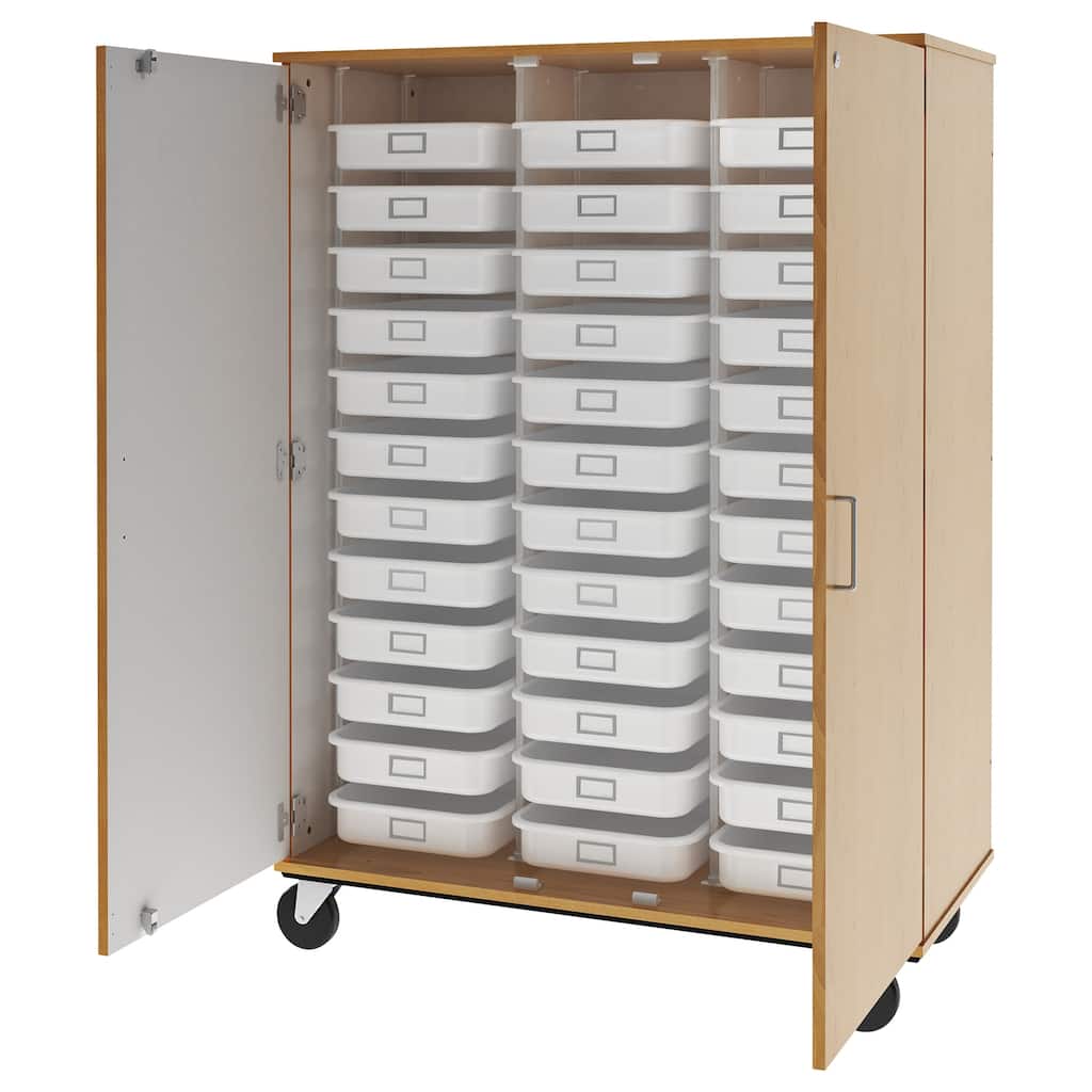 Tall Tray Storage Cabinet - Rolling Storage Unit with Doors - 67" Mobile Organizer