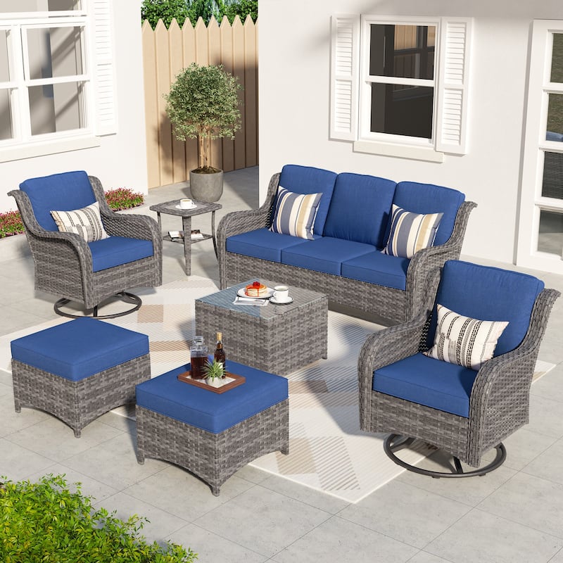 OVIOS 7-piece Patio Wicker Swivel Chairs Set