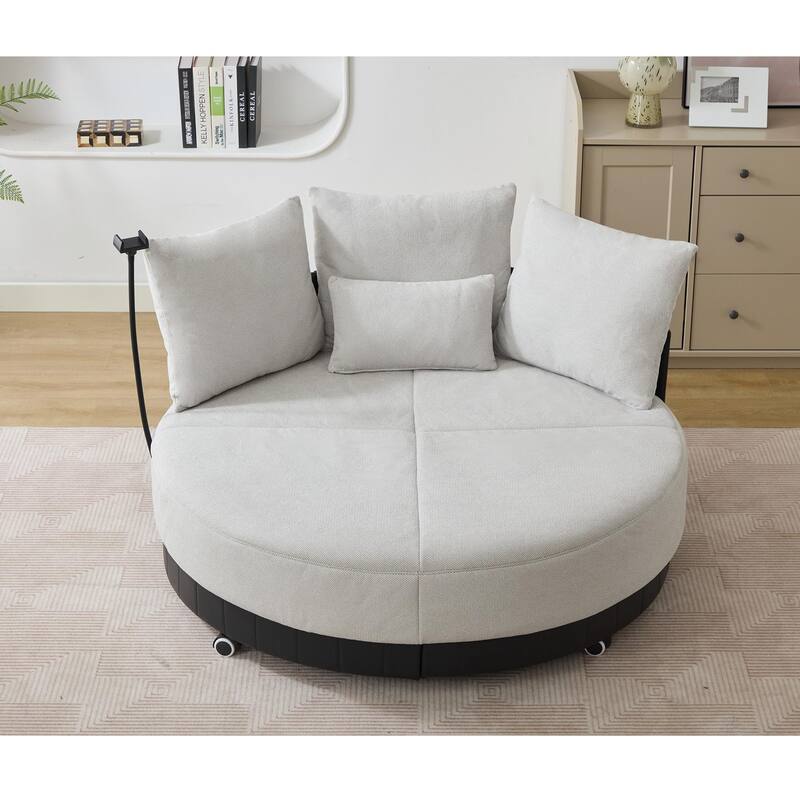 52.75" W Oversized Round Accent Chair 360° Swivel Barrel Chair with Wheels & Adjustable Phone Stand