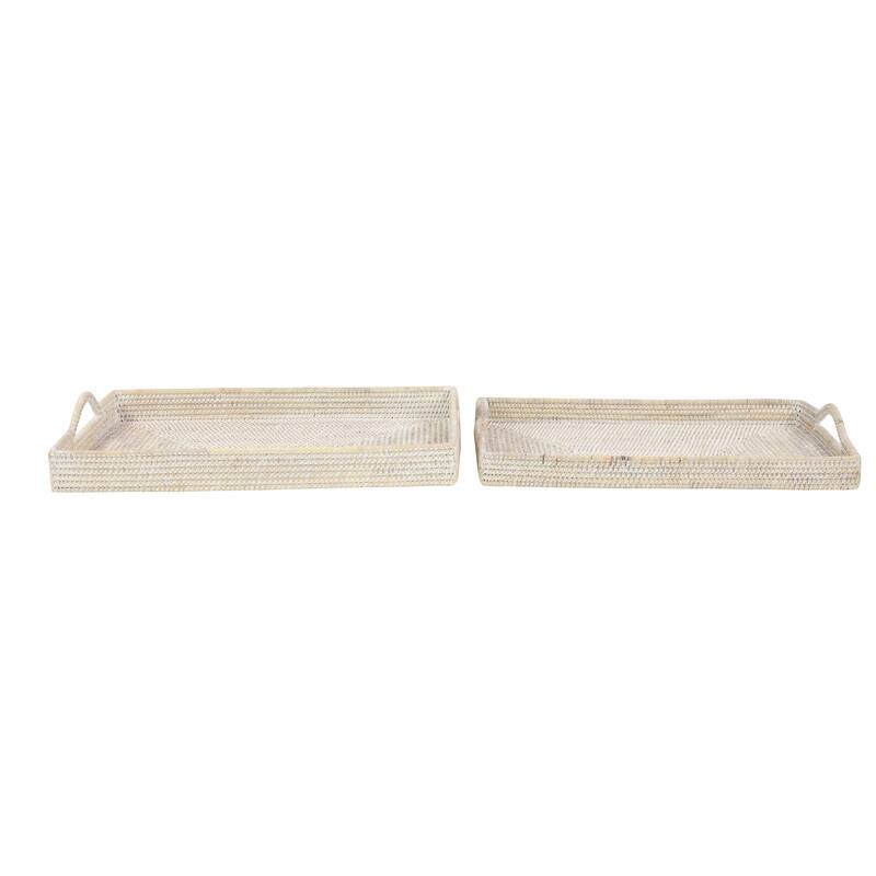 Cream or Brown Rattan Tray (Set of 2) - 26 x 16 x 3