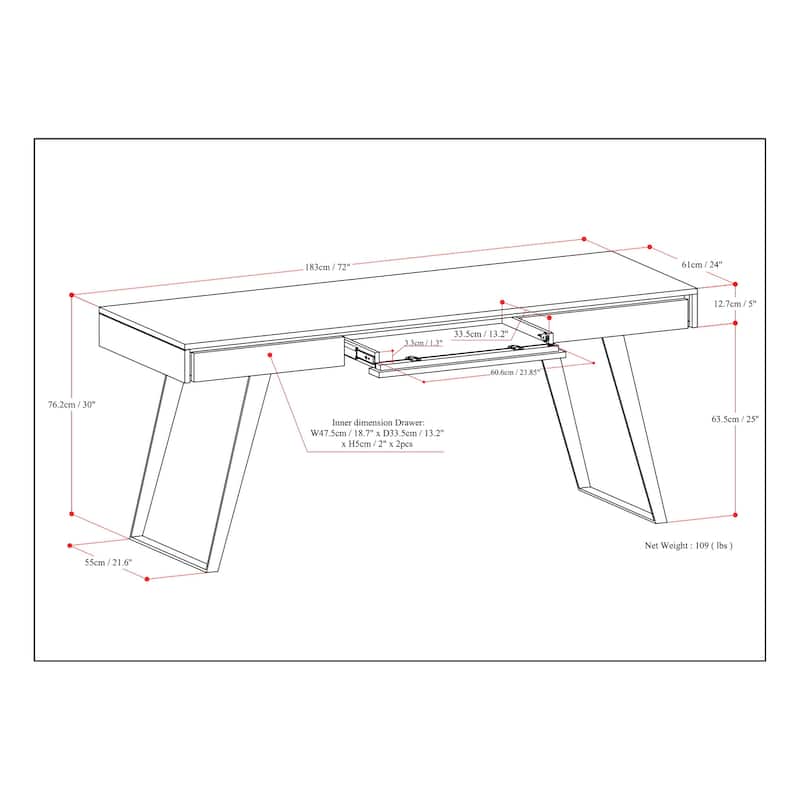WYNDENHALL Mitchell SOLID WOOD Modern Industrial 72 inch Wide Large Desk