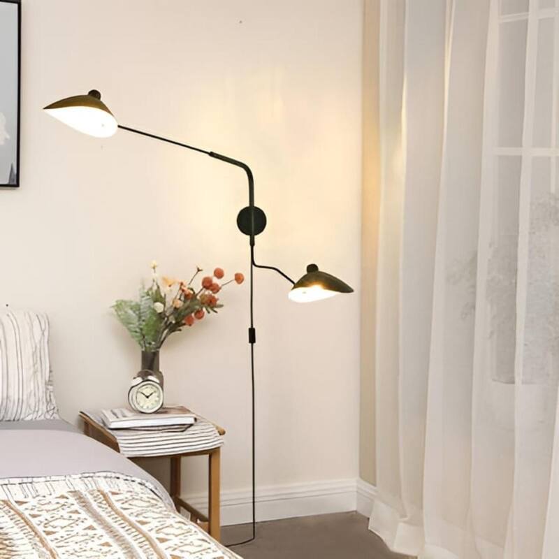 Minimalist 2-Lights Swinging Arm Wall Lighting, Adjustable Black Wall Reading Office Lights - N/A