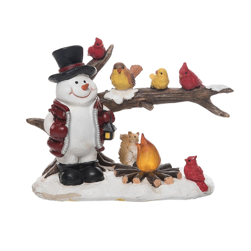Transpac Resin 9 in. Multicolor Christmas Snowman and Birds Decor