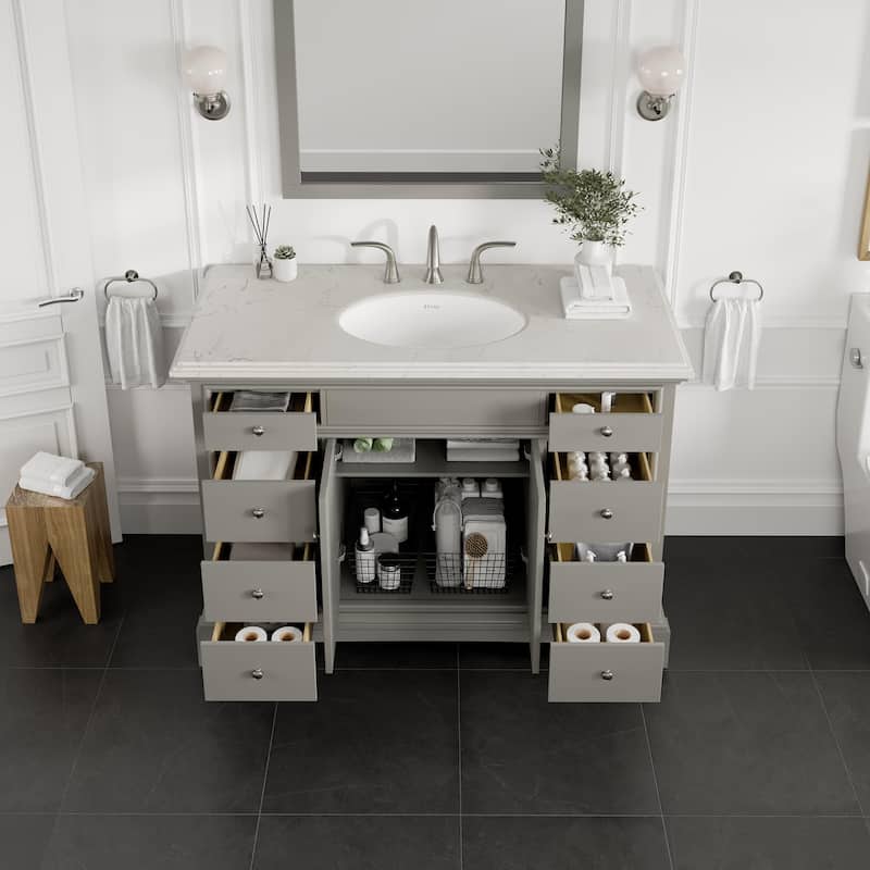 Eviva Elite Stamford 42" Gray Bath Vanity with Carrara Quartz Top