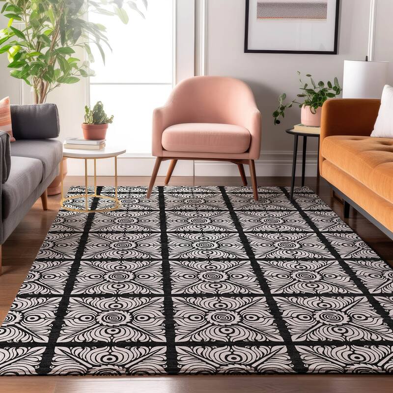 Premium Washable Super Soft Traditional Mosaic Mayfield Rug - Black - 3' x 5'