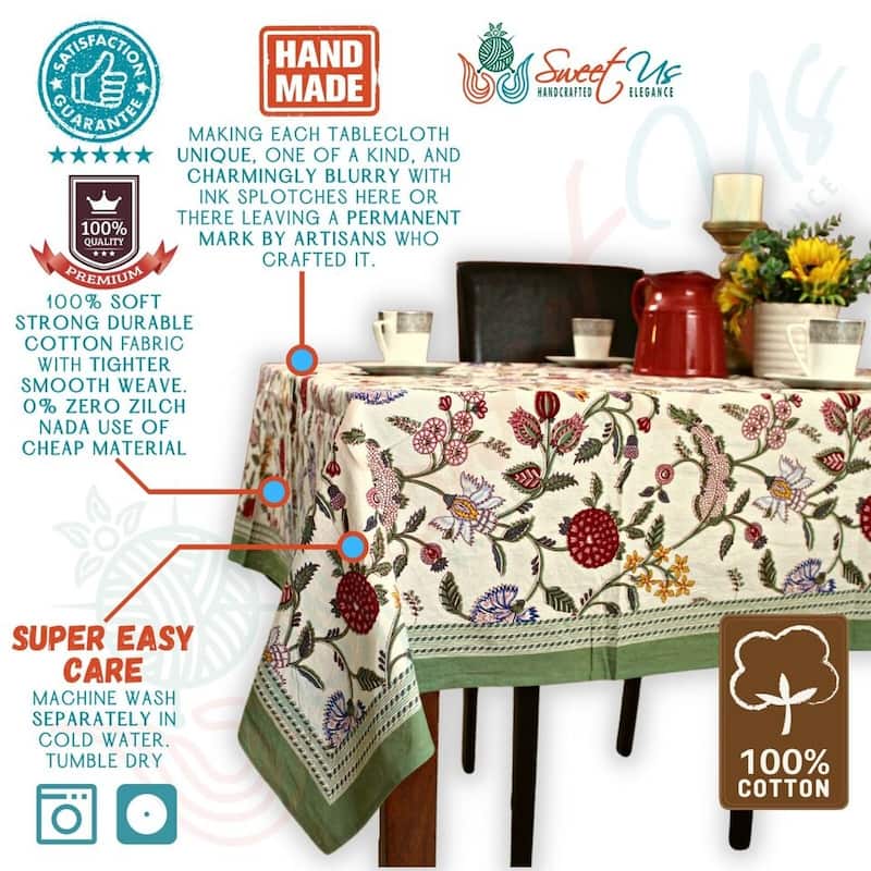 Cotton Floral Berry Print Tablecloth Collection