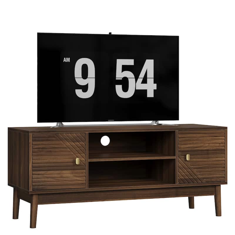 Roomfitters Mid-Century Modern TV Stand with Fluted Doors, Media Console Entertainment Center for TVs up to 45 inches, Walnut