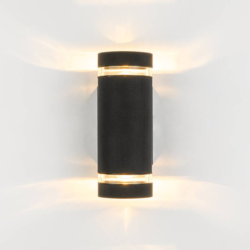 2-Light 10.3" Modern Black Cylinder Outdoor Wall Sconce Lights - 4.1 in. W x 10.3 in. H x 3.9 in. D