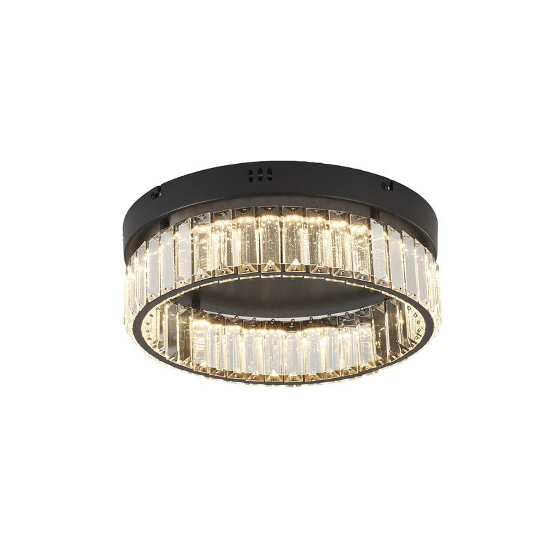 1-Light Black Dimmable LED Flush Mount With Clear Crystals