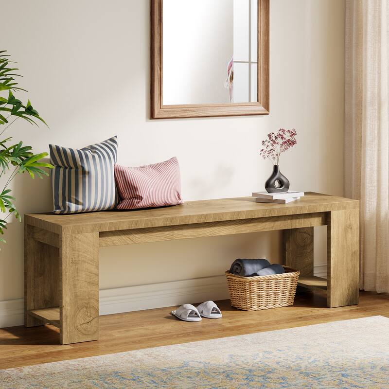 Farmhouse Wooden Entryway Bench, 47.2" Modern Shoe Bench