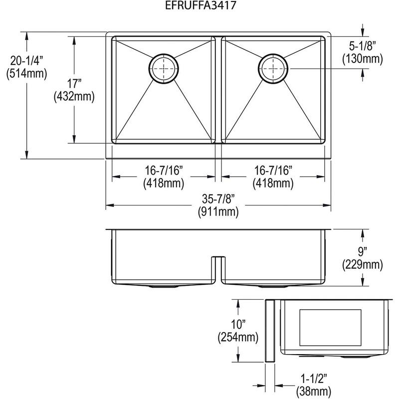 Elkay Crosstown 16 Gauge Stainless Steel 35-7/8" x 20-1/4" x 9" Equal Double Bowl Tall Farmhouse Sink with Aqua Divide