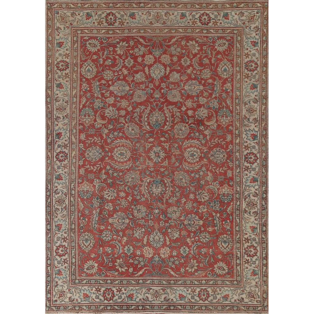 All-Over Floral Tabriz Persian Vintage Rug Handmade Wool Carpet - 7'11"x 10'10"