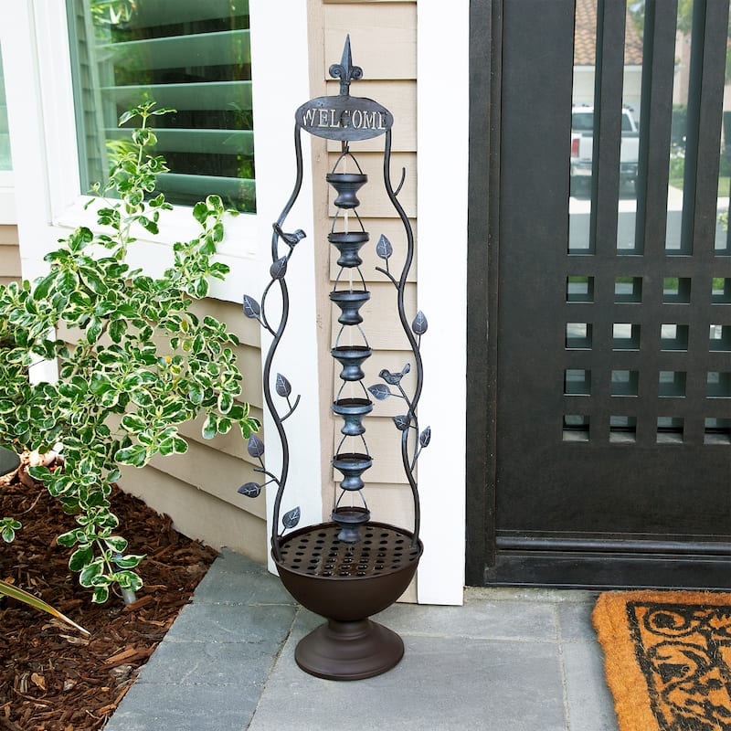 Alpine Corporation 41" Tall Indoor/Outdoor Metal Hanging 7-Cup Tiered Floor Water Fountain, Bronze
