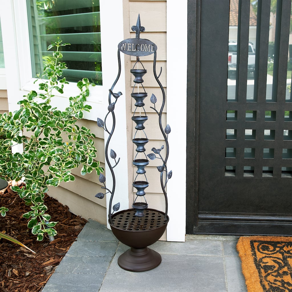 Alpine Corporation 41" Tall Indoor/Outdoor Metal Hanging 7-Cup Tiered Floor Water Fountain, Bronze