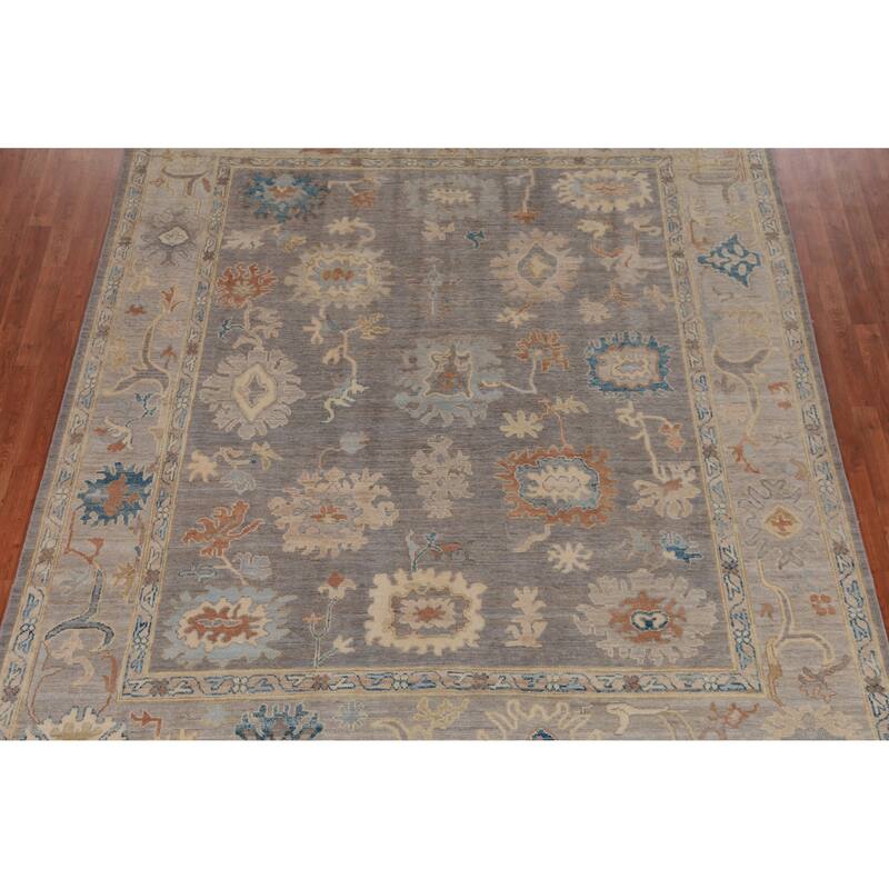 Hand Knotted Oriental 100% Wool Carpet Transitional All-Over Greys & Charcoal Oushak Area Rug - 9' 9'' X 8' 3''