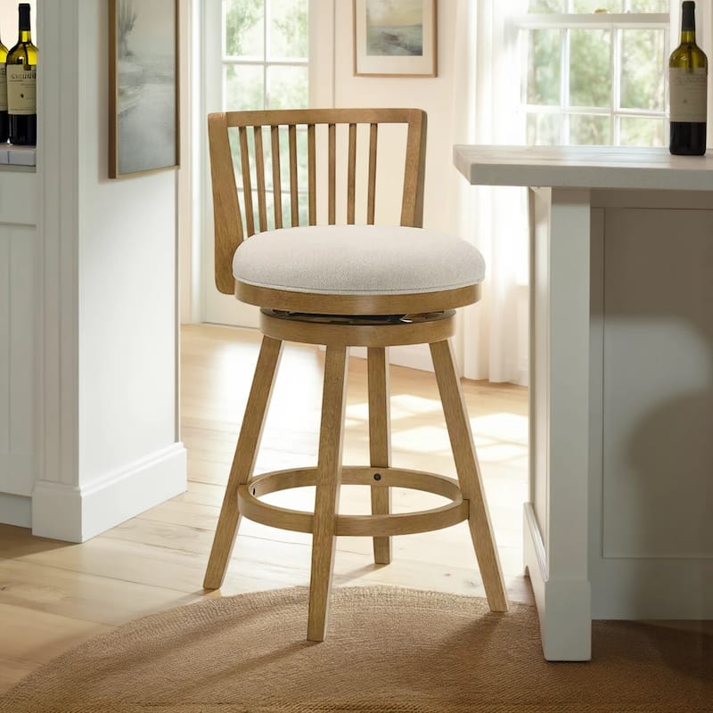 Harper Modern Swivel Bar Stool, Upholstered Counter Height Chair with Solid Wood Frame - Single - Ivory - Bar Height