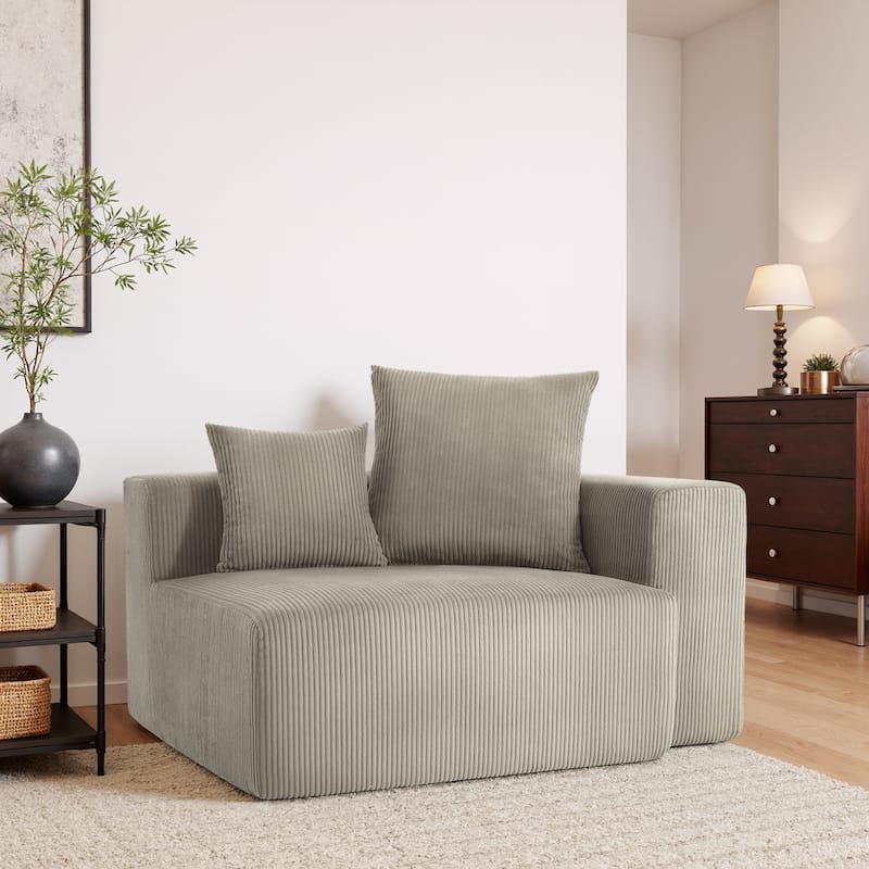 51"W Oversized Modular No Assembly Corduroy Accent Corner Chair - Right Facing - Brown