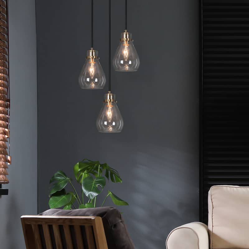 Nalia Mini Modern Contemporary1-light Black Gold Pendant Teardrop Glass LED Dimmable Island Lighting