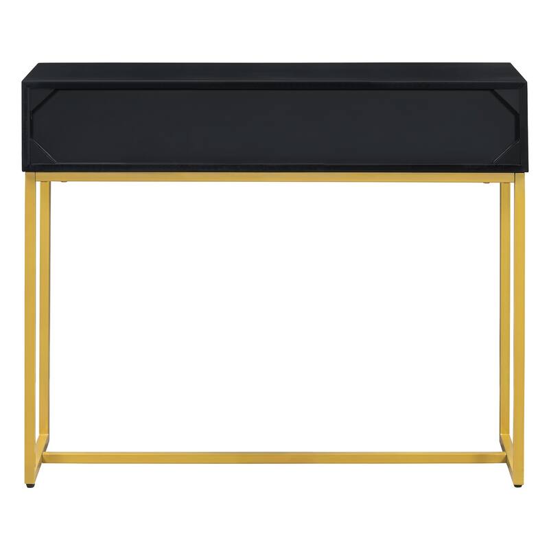 38" Modern Console Table with Two Drawers and Gold Metal Base for Entryway, Living Room