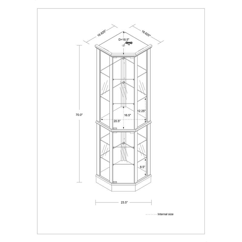 Classic Corner Curio Display Cabinet with 6 Shelves, Mirror Back & Adjustable Glass Shelves