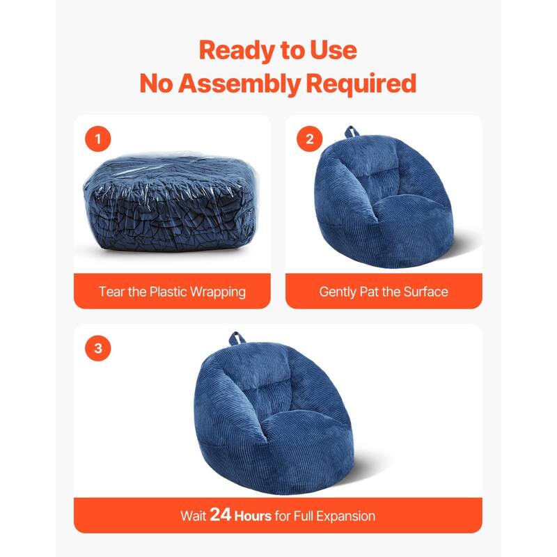 3FT Bean Bag Chair with Armrests and Pocket Soft Foam Blue Seat - 35.43 x 33.46 x 31.10 inches