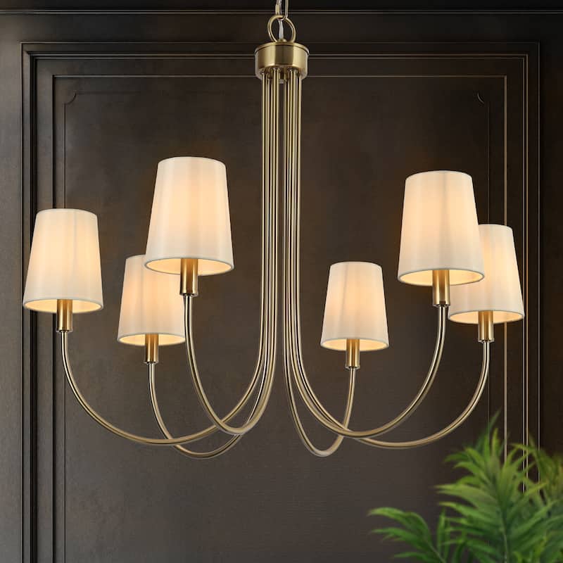 Mid-Century Modern Gold 6-Light French Chandelier Fabric Pendant Lights for Dining Room - 6-Light