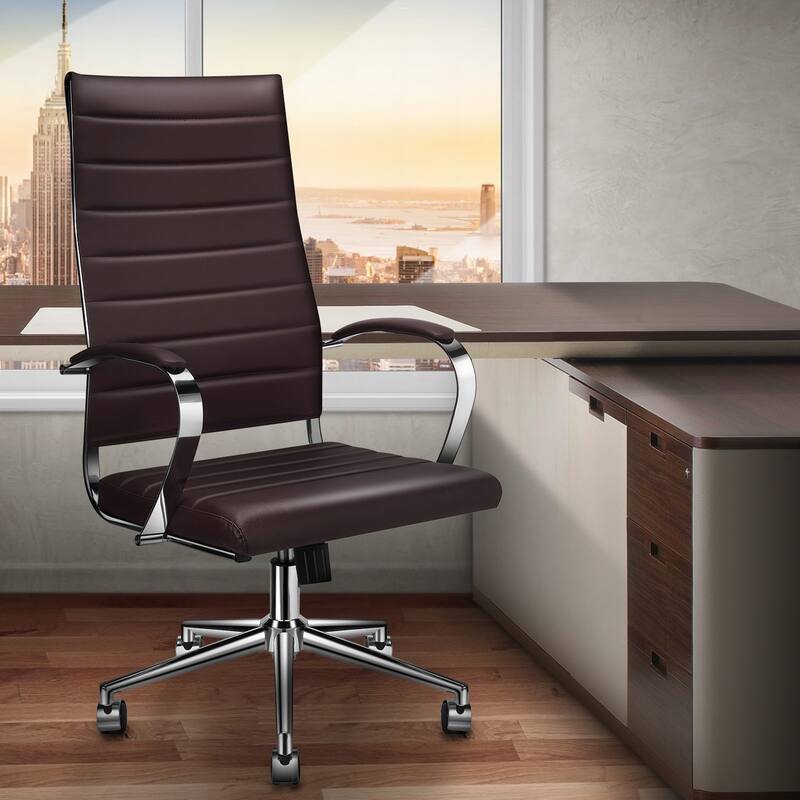 LUXMOD® Office Chair Faux Leather Silver Frame Adjustable and Swivel