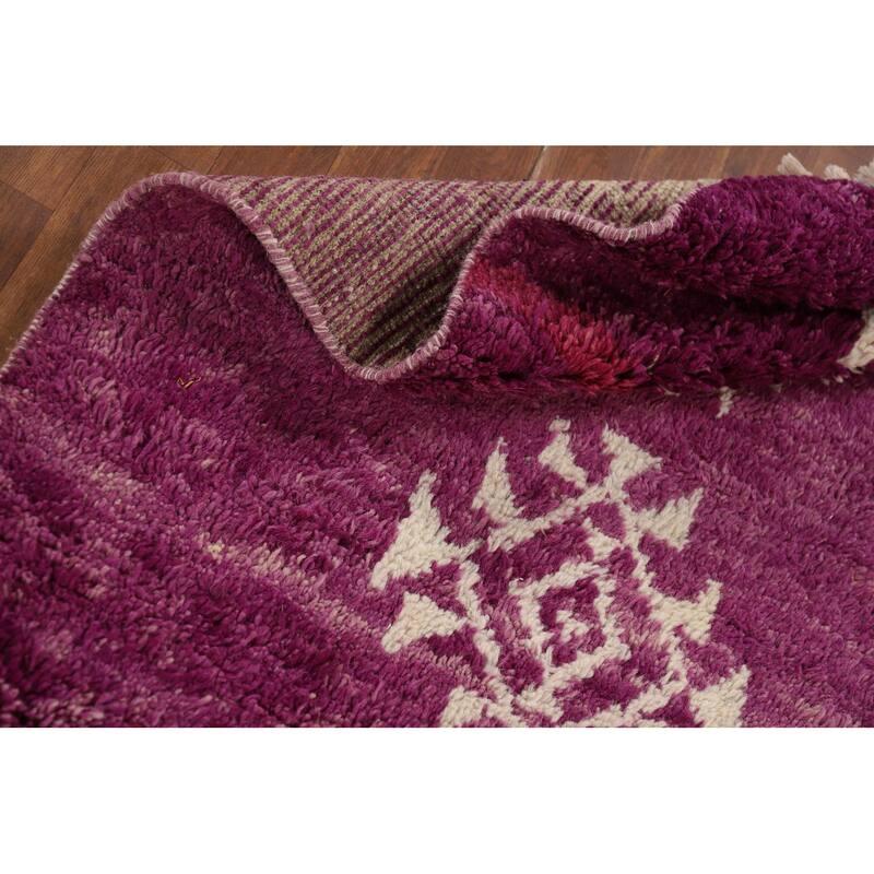 Purple Plush Moroccan Accent Rug Hand-Knotted Wool Carpet - 3'0" x 5'5"