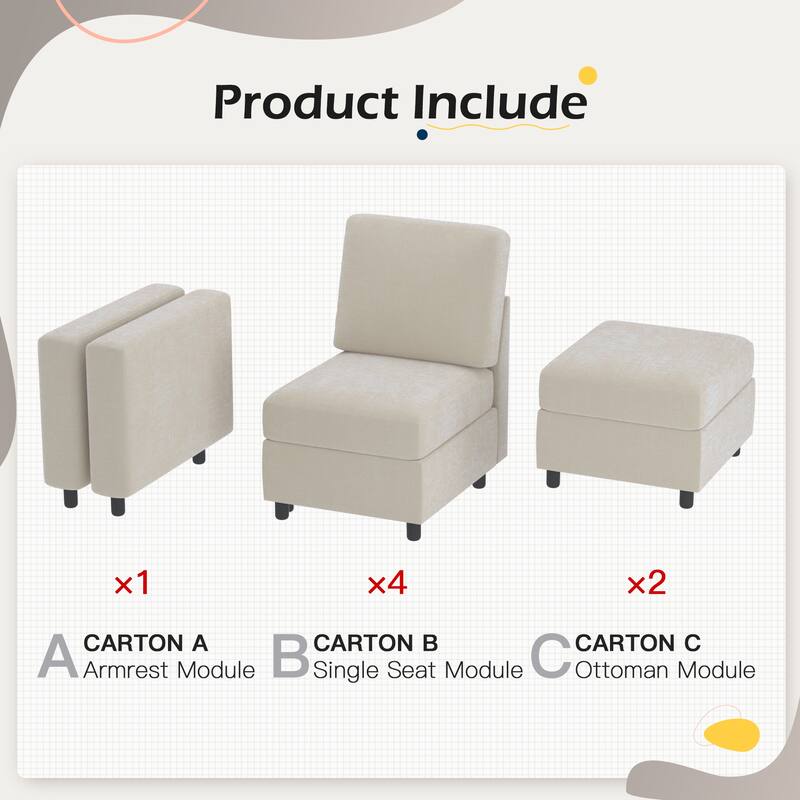 Erommy 6/7-Piece Modular Sectional Sofa – Reversible L-Shaped Couch with Hidden Storage, Space-Saving Living Room Furniture