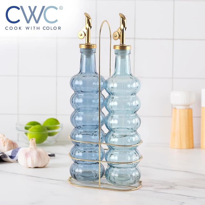 COOK WITH COLOR Glass Olive Oil Bottle Dispenser - 2 Pack- 17oz Oil and Vinegar Carafe Decanter