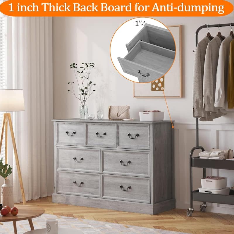 Farmhouse 7 Dresser Chests for Bedroom,48" Wood Dresser Chest of Drawers Organizer Storage