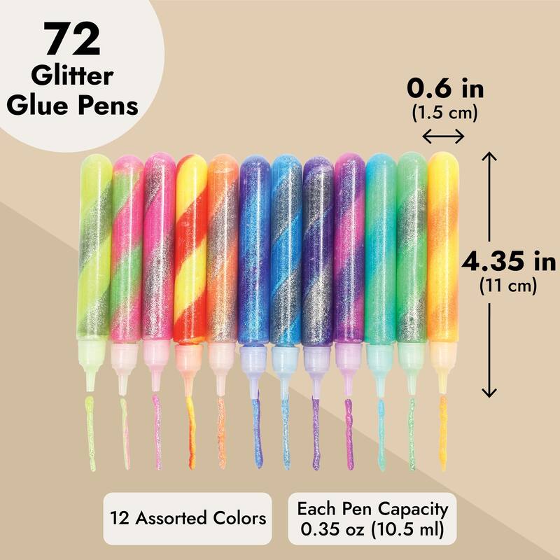 Bright Creations 72-Pack Art Glue with Glitter Gel Pens, 12 Rainbow Swirl Colors (0.35 Oz Each)