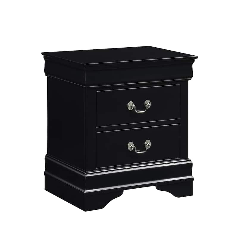 Traditional Wooden Nightstand, Bedside Decorative Table with Antique Nickle Handles Drawers, Side Table with Wooden Countertops