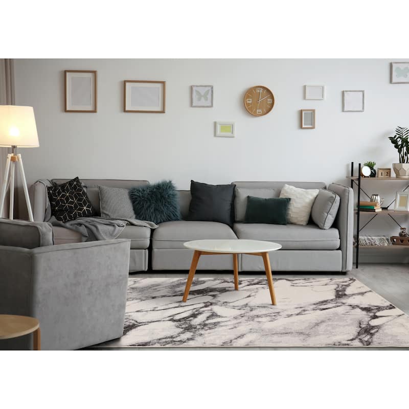 Sydney Collection - Cream/Grey Marble Profile Rug