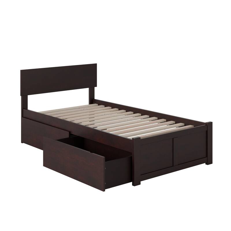 Orlando Twin XL Platform Bed and Footboard with 2 Drawers in Espresso